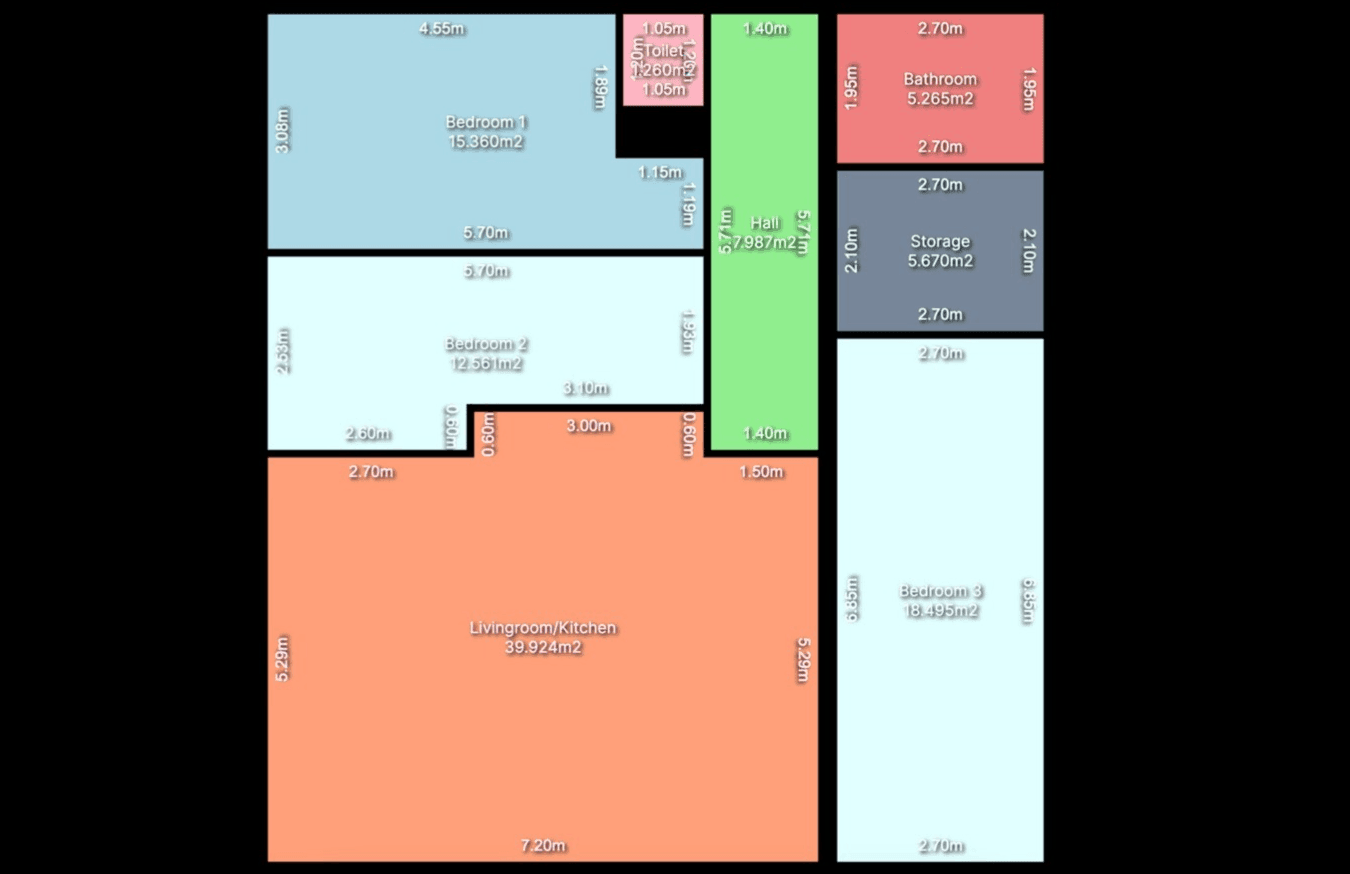 Apartment floorplan with room measurements