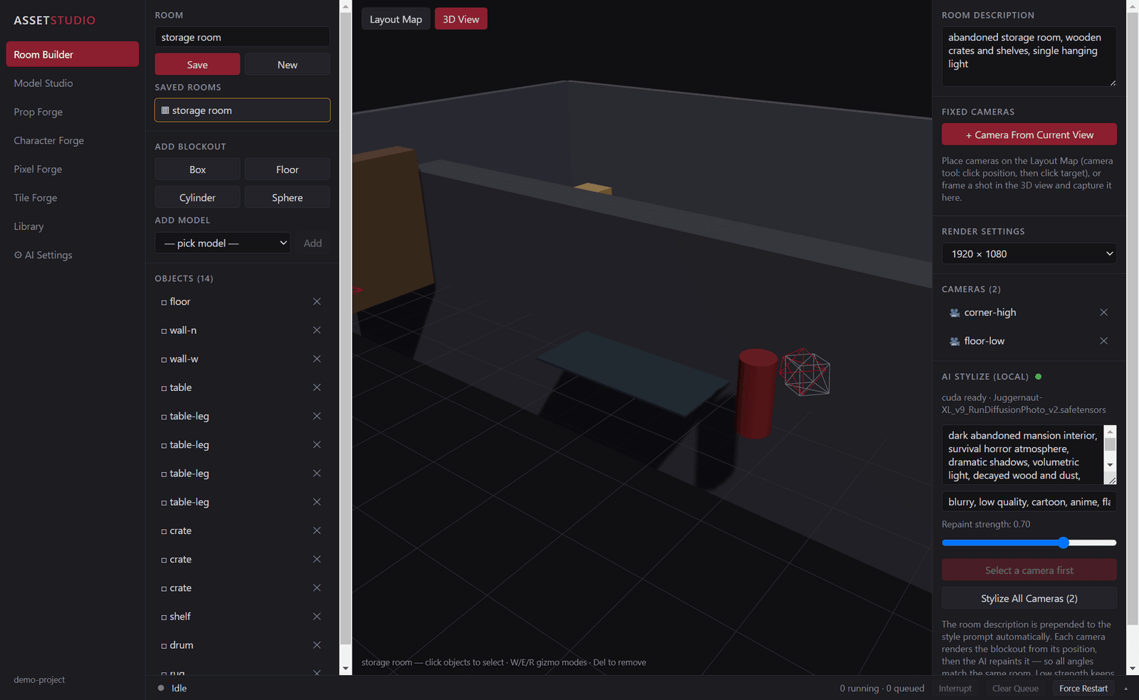 Asset Studio room builder interface