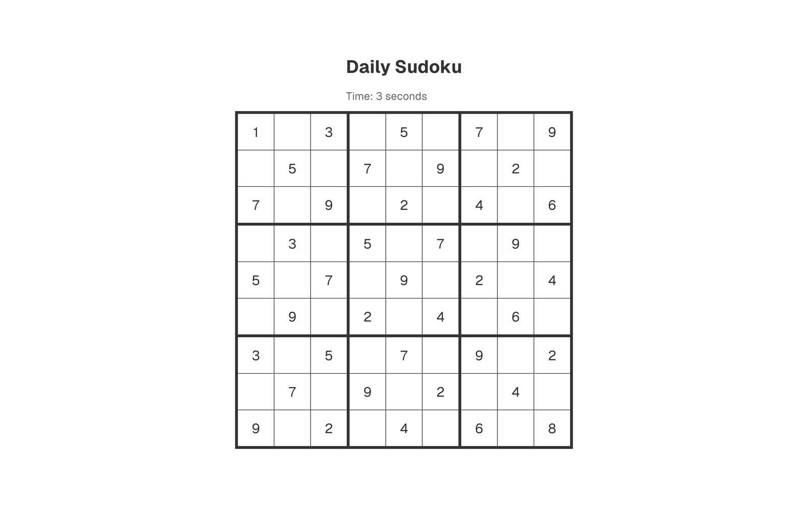 Daily Sudoku puzzle grid with timer