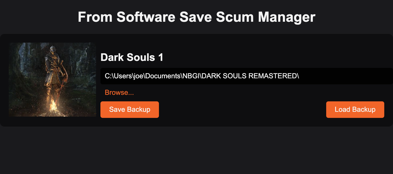 From Software save scum manager with Dark Souls save path
