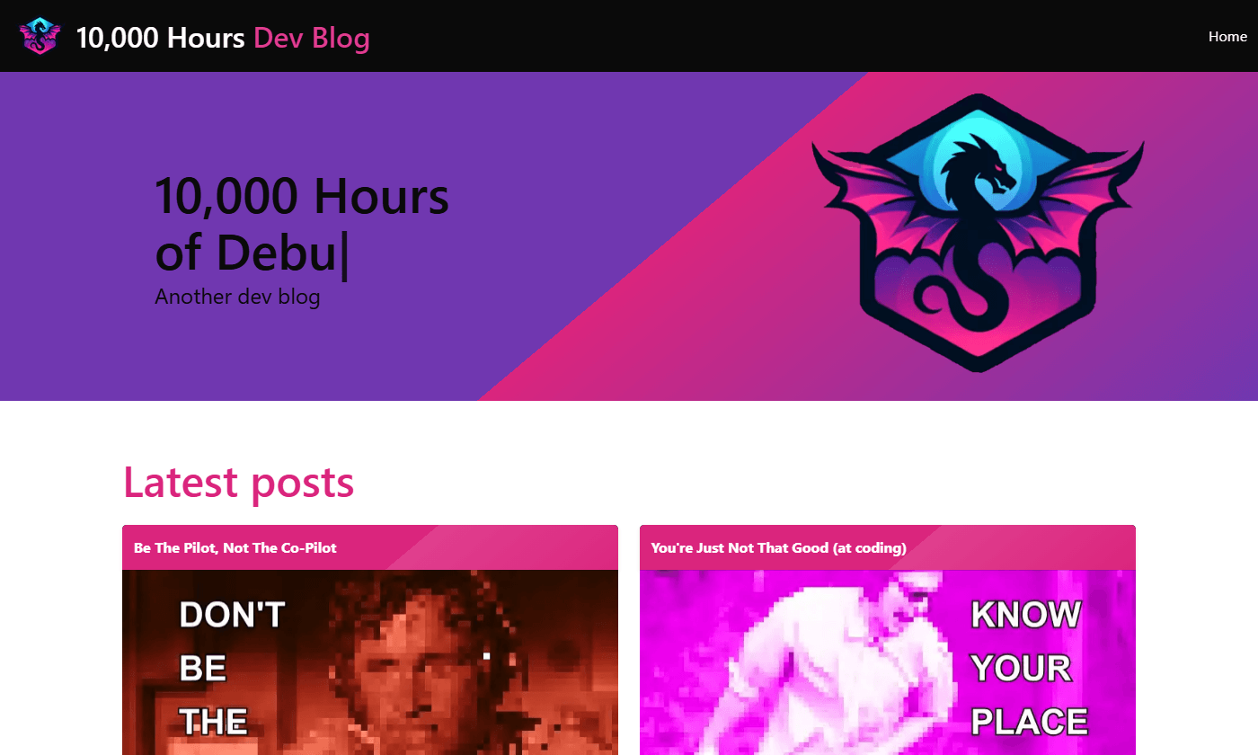 10,000 Hours Dev Blog homepage with latest posts
