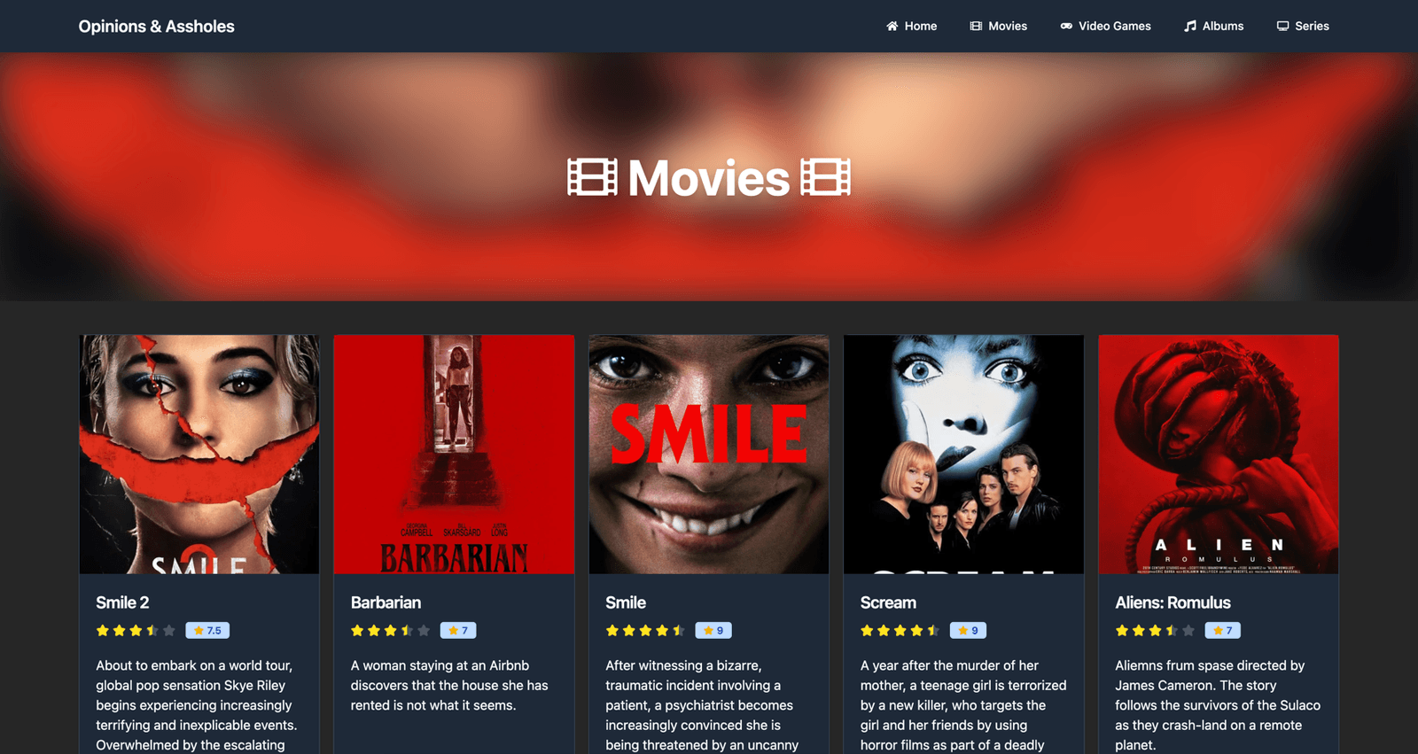 Media rating site listing