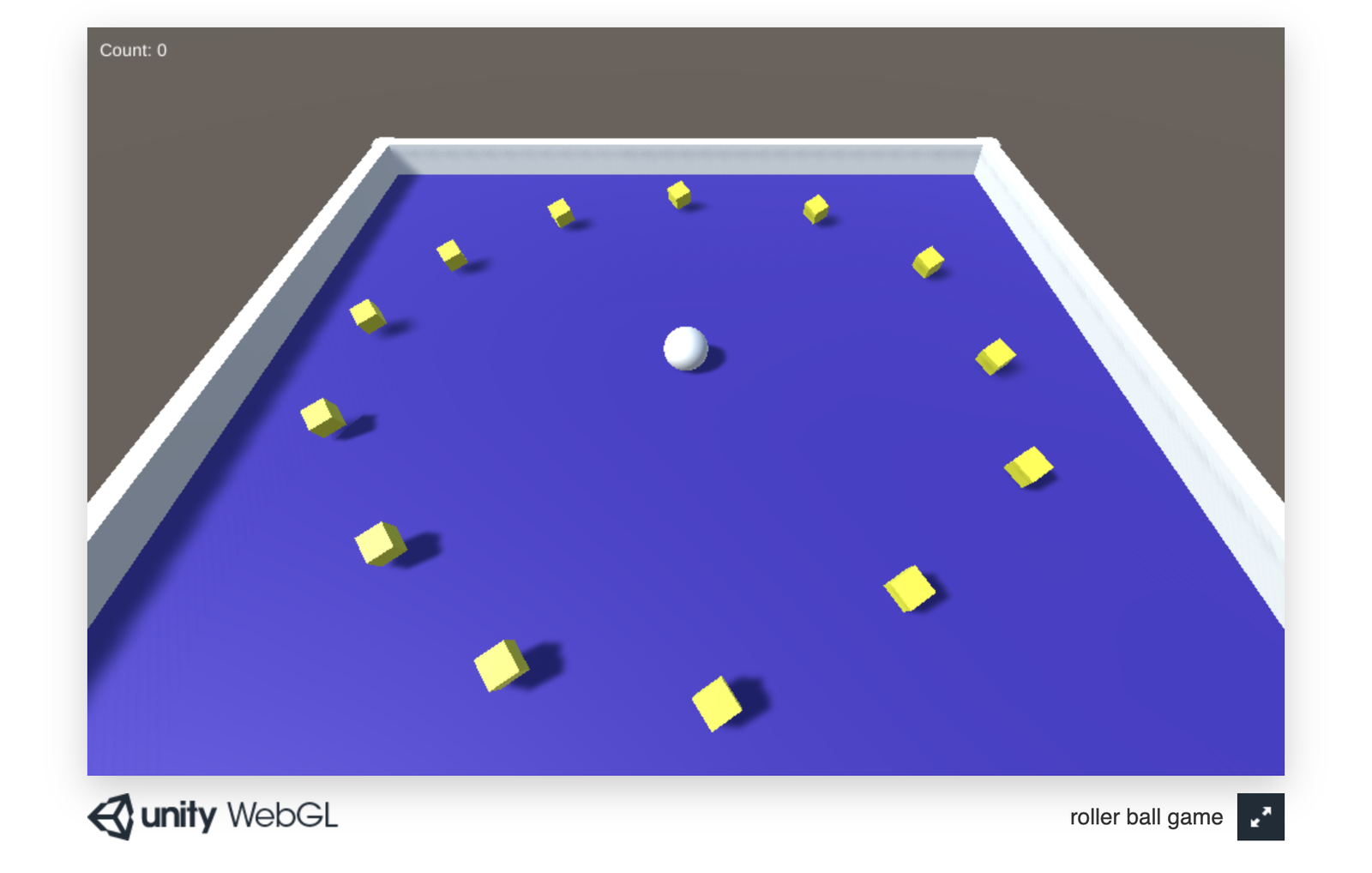 Unity WebGL roll-a-ball game with pickups