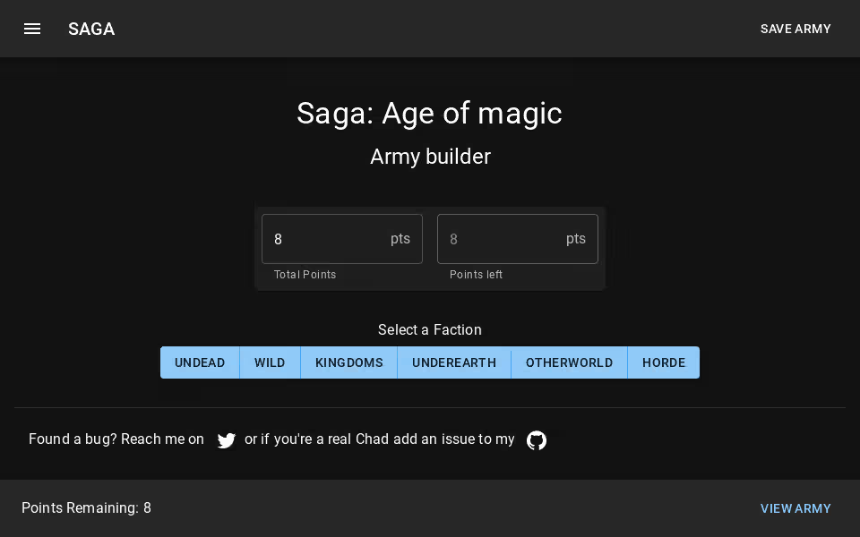 Saga Age of Magic army builder screenshot