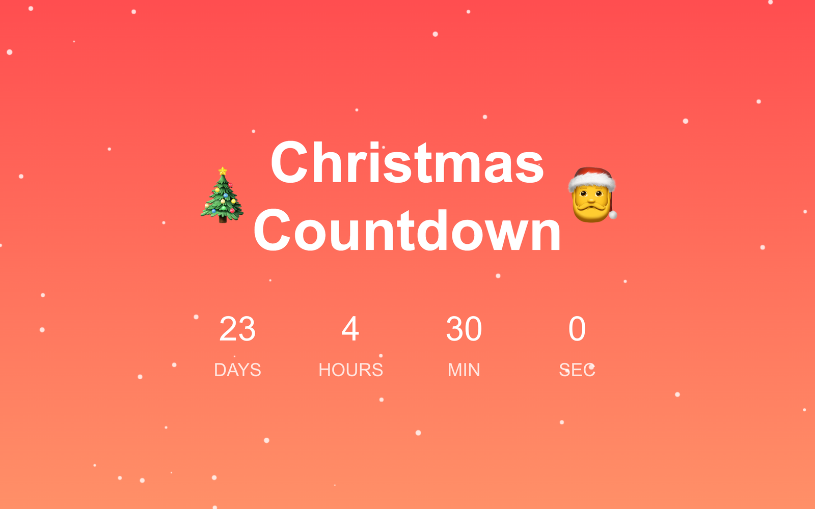 Christmas countdown with falling snow